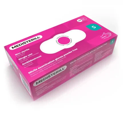 Rękawiczki nitrylowe, bezpudrowe Medisterill, 100szt. rozmiar S, magenta